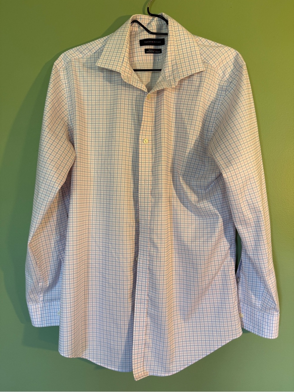 Tommy Hilfiger White Dress Shirt with Blue and Pink Plaid